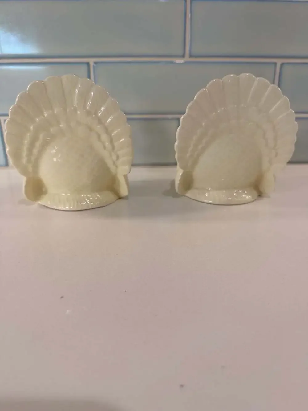Pair of Vintage Cream Ceramic Thanksgiving Turkey Taper Candle Holders